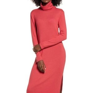 ALL IN FAVOR Long Sleeve Midi Sweater Dress Claret